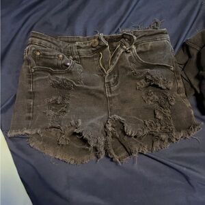 Distressed Black Denim Shorts